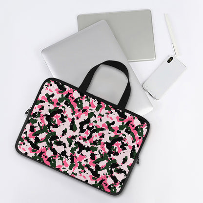 Pink Green And Black Camouflage Print Laptop Sleeve With Handle