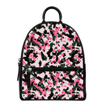 Pink Green And Black Camouflage Print Leather Backpack