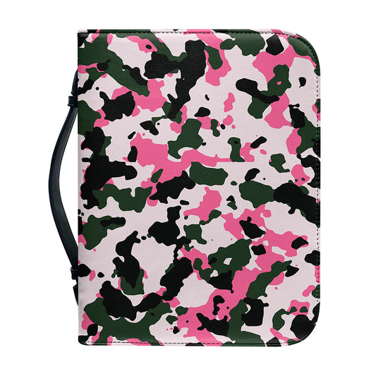 Pink Green And Black Camouflage Print Leather Bible Cover