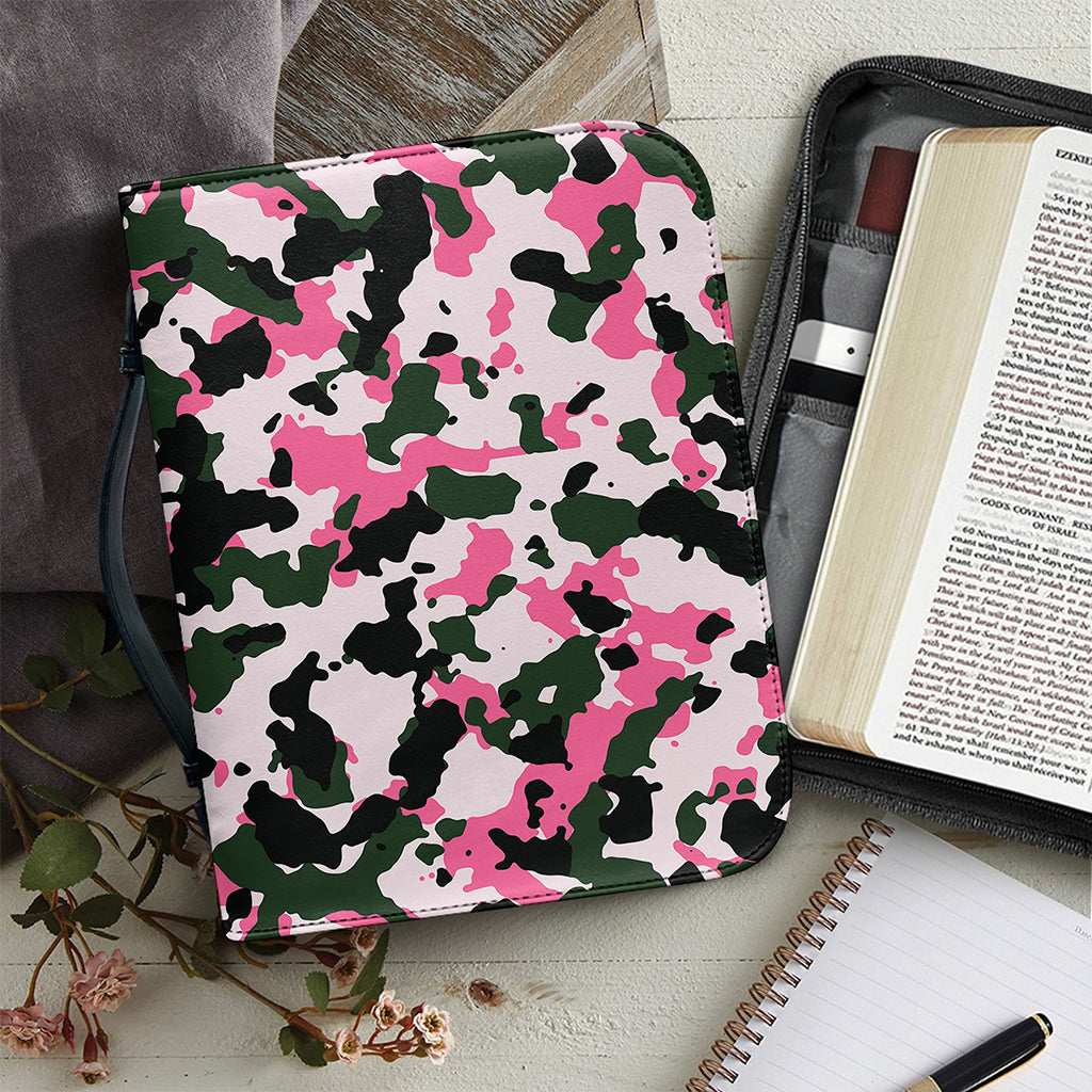 Pink Green And Black Camouflage Print Leather Bible Cover