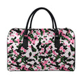 Pink Green And Black Camouflage Print Leather Duffel Bag