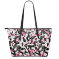 Pink Green And Black Camouflage Print Leather Tote Bag With Zipper