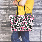 Pink Green And Black Camouflage Print Leather Tote Bag