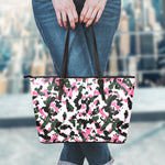 Pink Green And Black Camouflage Print Leather Tote Bag