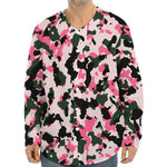 Pink Green And Black Camouflage Print Long Sleeve Baseball Jersey