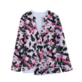 Pink Green And Black Camouflage Print Long Sleeve Short Coat