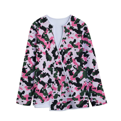 Pink Green And Black Camouflage Print Long Sleeve Short Coat