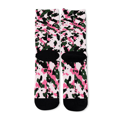 Pink Green And Black Camouflage Print Long Socks