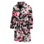 Pink Green And Black Camouflage Print Men's Bathrobe