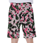 Pink Green And Black Camouflage Print Men's Beach Shorts