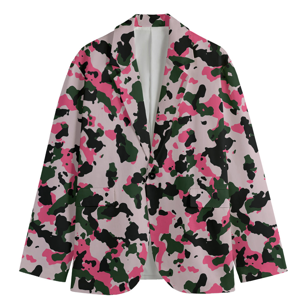 Pink Green And Black Camouflage Print Men's Blazer