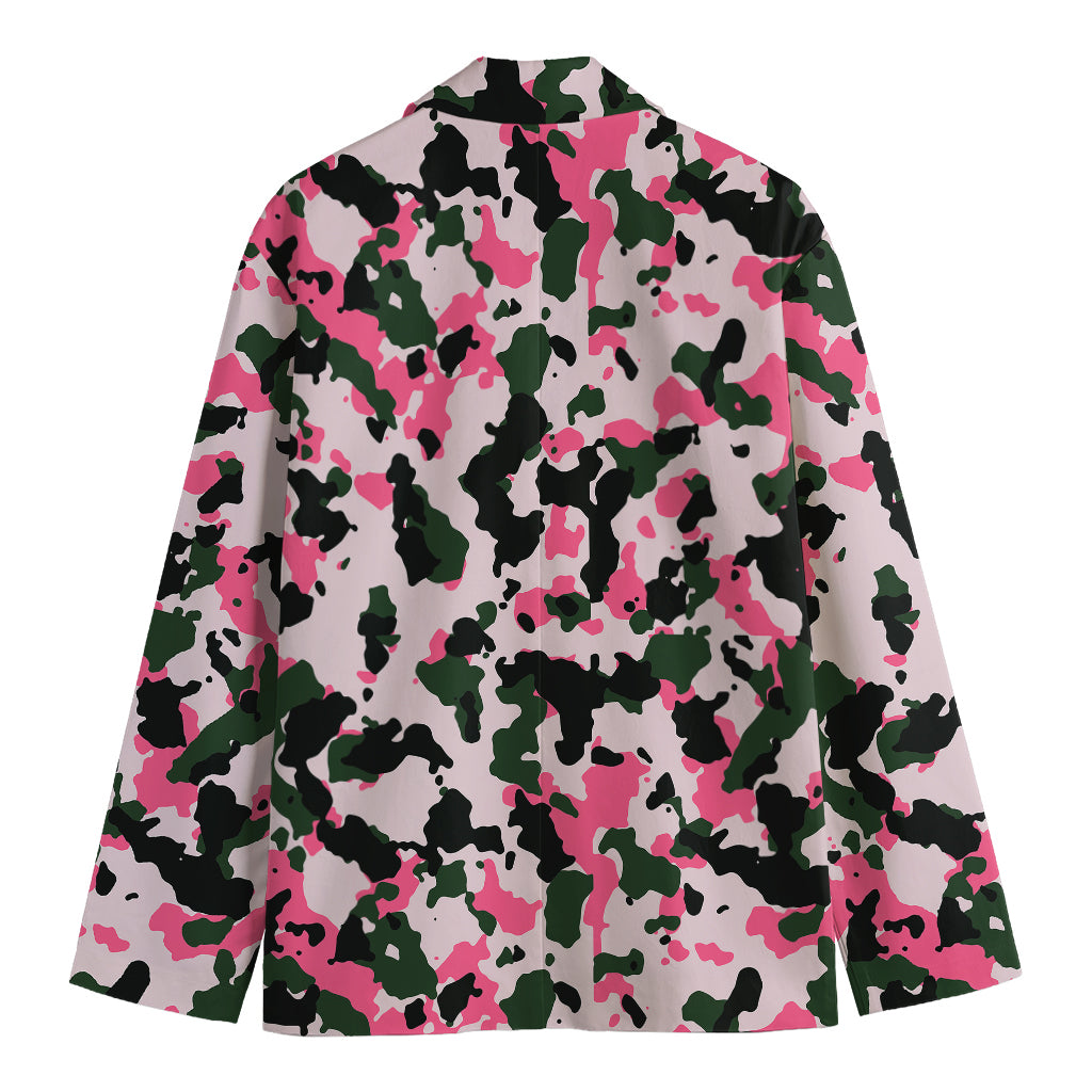 Pink Green And Black Camouflage Print Men's Blazer