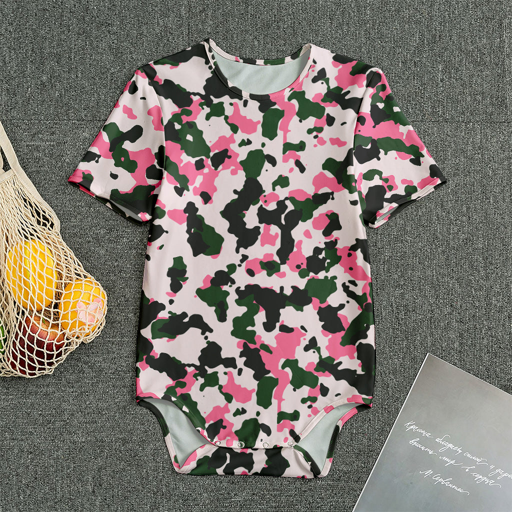 Pink Green And Black Camouflage Print Men's Bodysuit