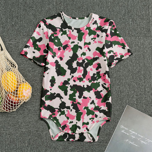 Pink Green And Black Camouflage Print Men's Bodysuit