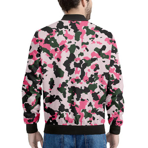 Pink Green And Black Camouflage Print Men's Bomber Jacket