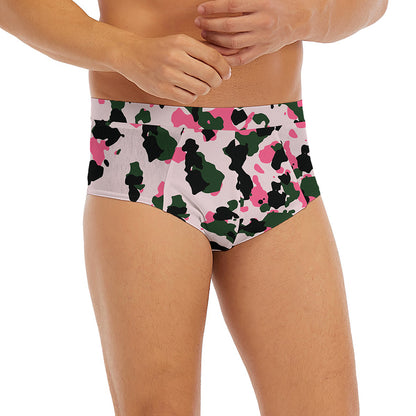 Pink Green And Black Camouflage Print Men's Briefs