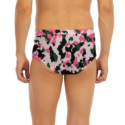 Pink Green And Black Camouflage Print Men's Briefs