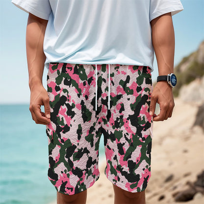 Pink Green And Black Camouflage Print Men's Cargo Shorts