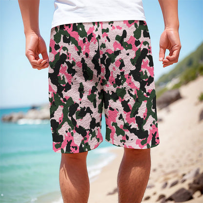 Pink Green And Black Camouflage Print Men's Cargo Shorts
