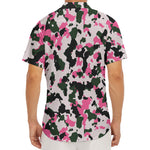 Pink Green And Black Camouflage Print Men's Deep V-Neck Shirt