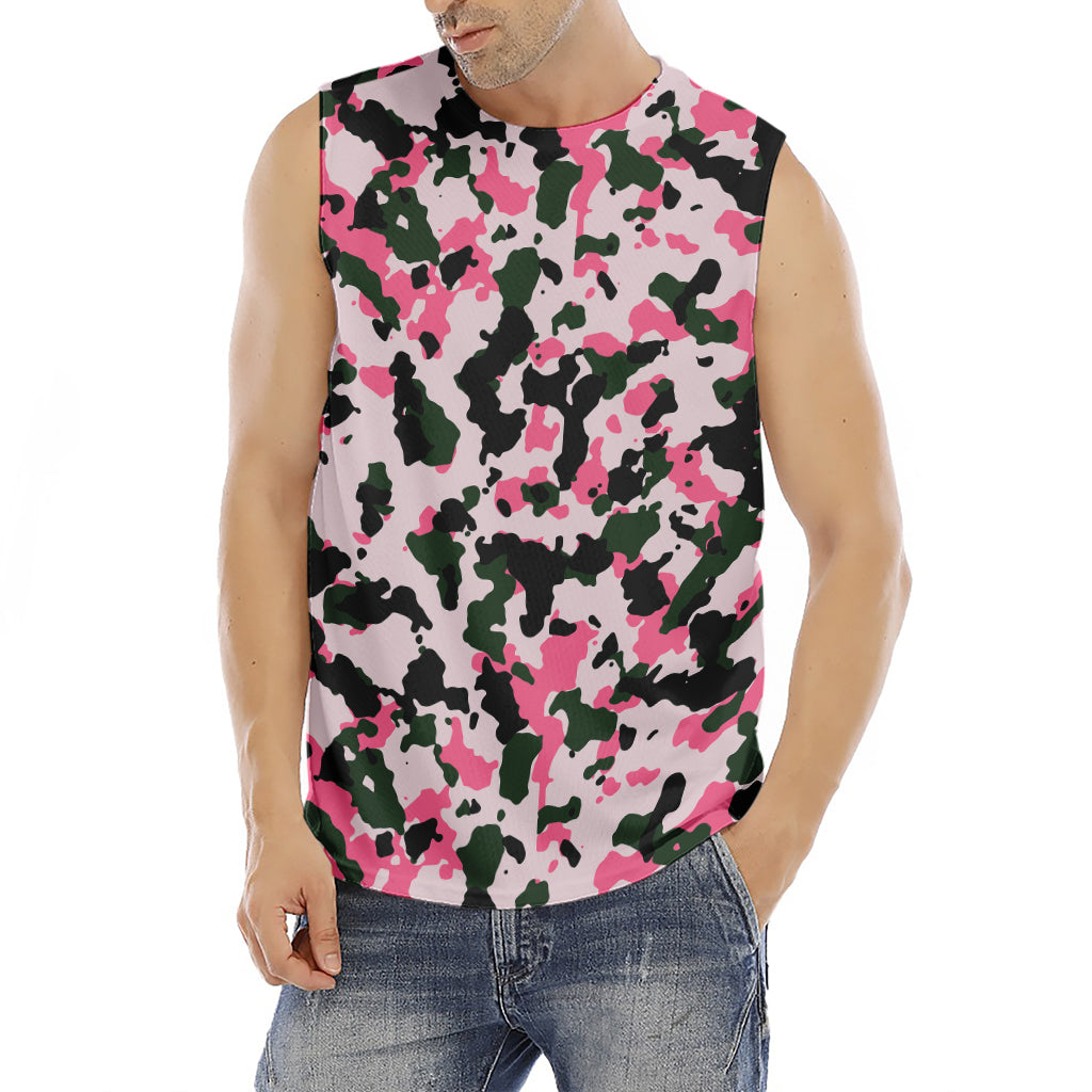 Pink Green And Black Camouflage Print Men's Fitness Tank Top