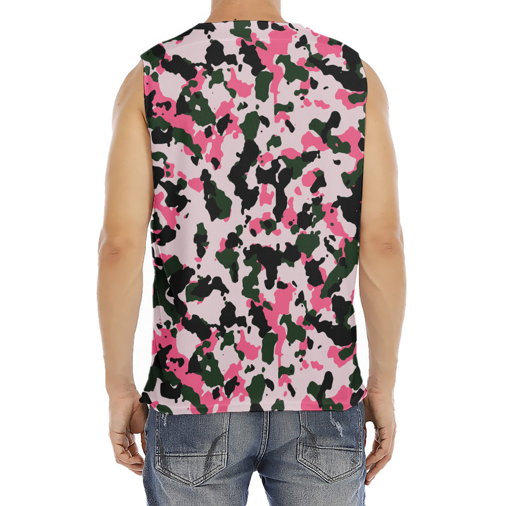 Pink Green And Black Camouflage Print Men's Fitness Tank Top