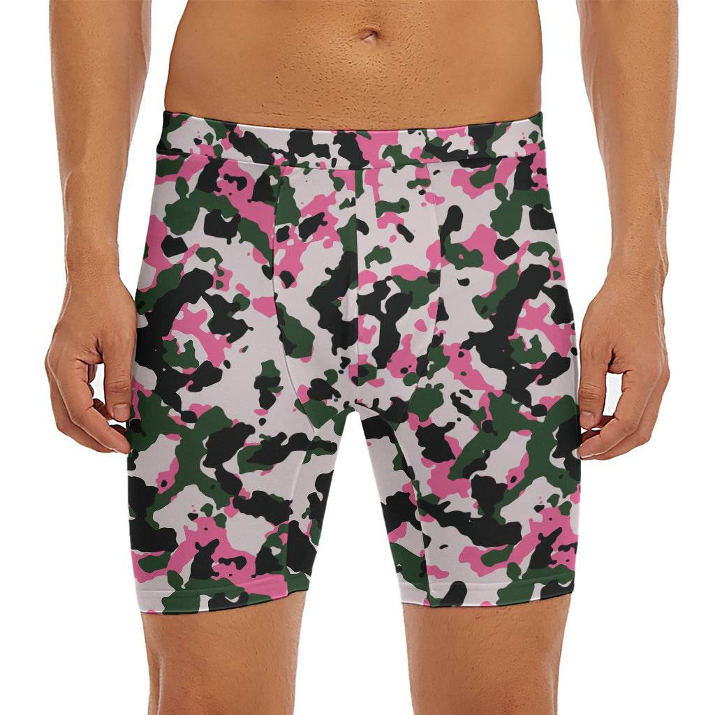 Pink Green And Black Camouflage Print Men's Long Boxer Briefs