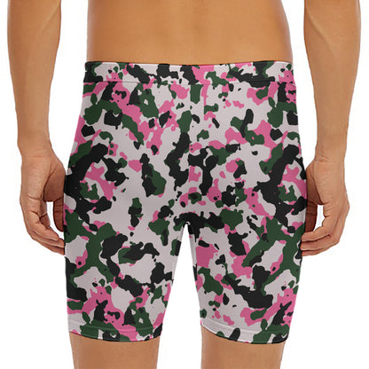 Pink Green And Black Camouflage Print Men's Long Boxer Briefs