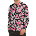Pink Green And Black Camouflage Print Men's Long Sleeve Rash Guard