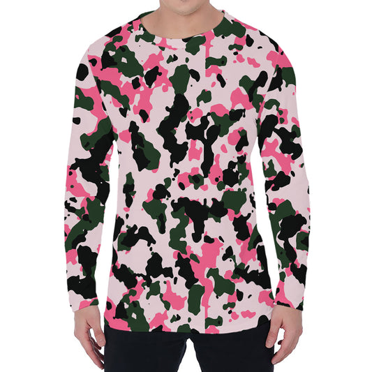 Pink Green And Black Camouflage Print Men's Long Sleeve T-Shirt