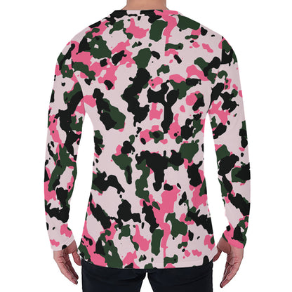 Pink Green And Black Camouflage Print Men's Long Sleeve T-Shirt
