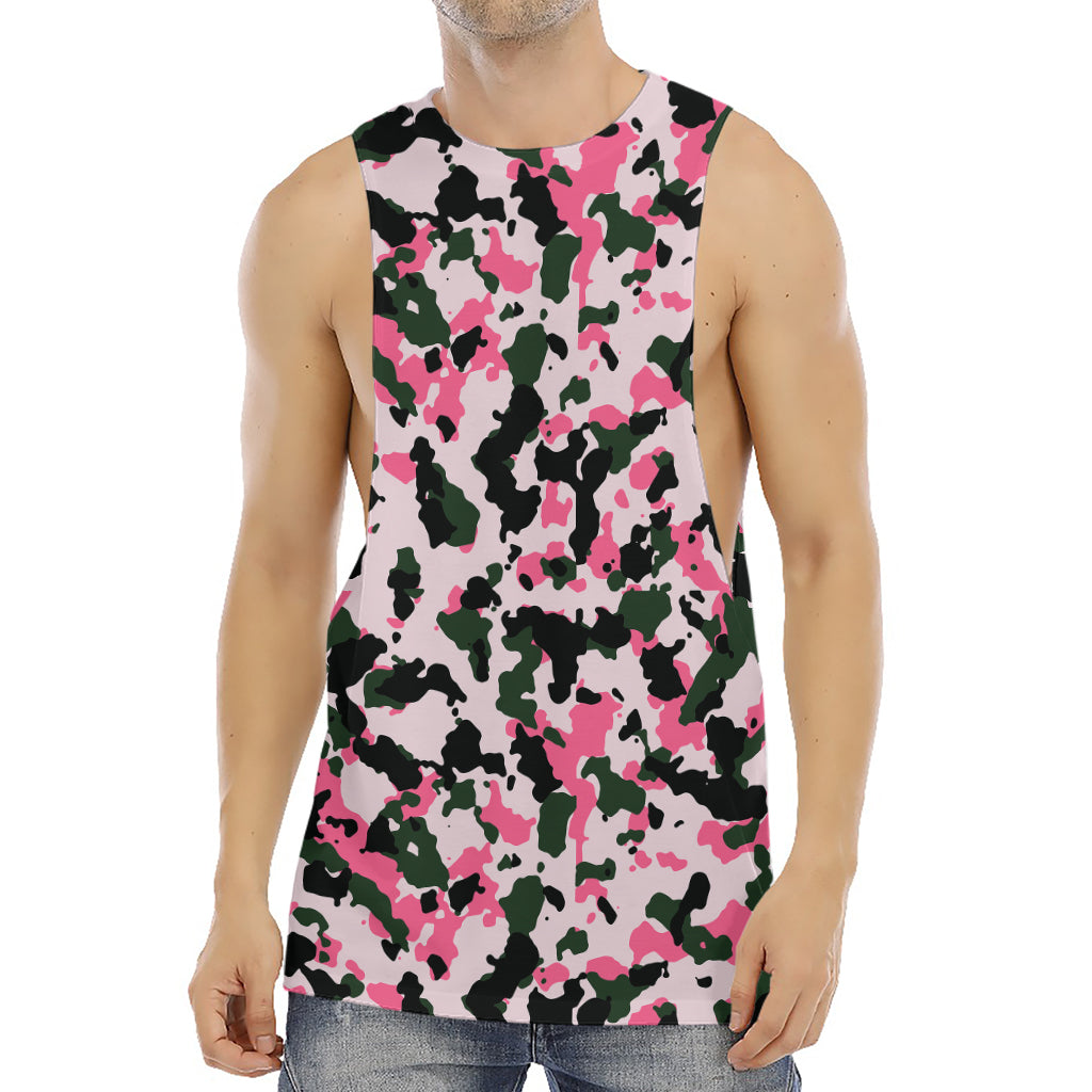 Pink Green And Black Camouflage Print Men's Muscle Tank Top