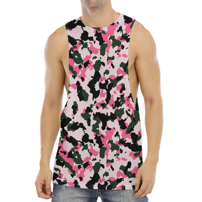 Pink Green And Black Camouflage Print Men's Muscle Tank Top