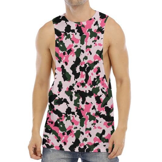 Pink Green And Black Camouflage Print Men's Muscle Tank Top