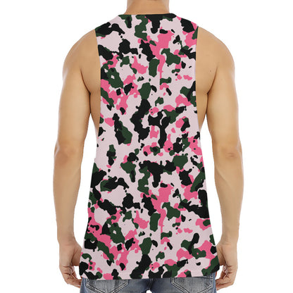 Pink Green And Black Camouflage Print Men's Muscle Tank Top