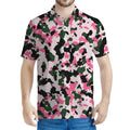 Pink Green And Black Camouflage Print Men's Polo Shirt