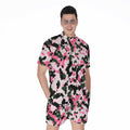 Pink Green And Black Camouflage Print Men's Romper