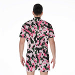Pink Green And Black Camouflage Print Men's Rompers