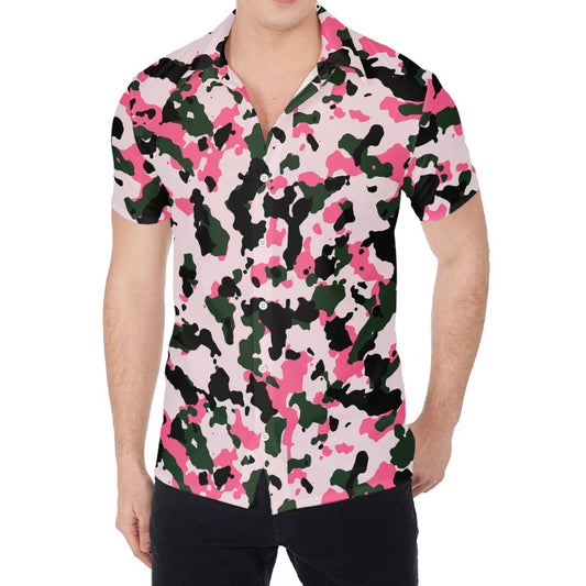 Pink Green And Black Camouflage Print Men's Shirt
