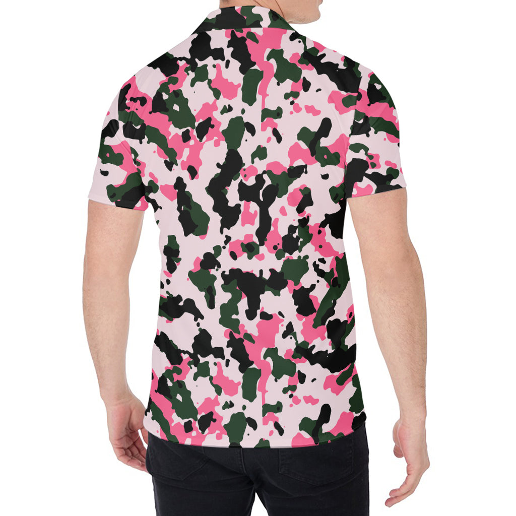 Pink Green And Black Camouflage Print Men's Shirt