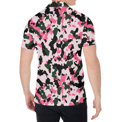 Pink Green And Black Camouflage Print Men's Shirt