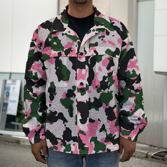 Pink Green And Black Camouflage Print Men's Shirt Jacket