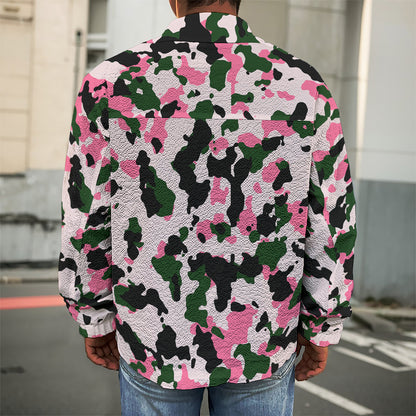 Pink Green And Black Camouflage Print Men's Shirt Jacket