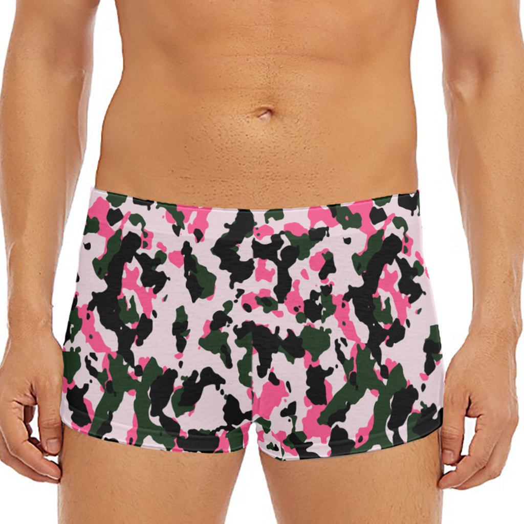Pink Green And Black Camouflage Print Men's Short Boxer Briefs