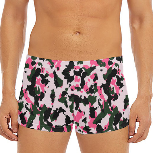 Pink Green And Black Camouflage Print Men's Short Boxer Briefs