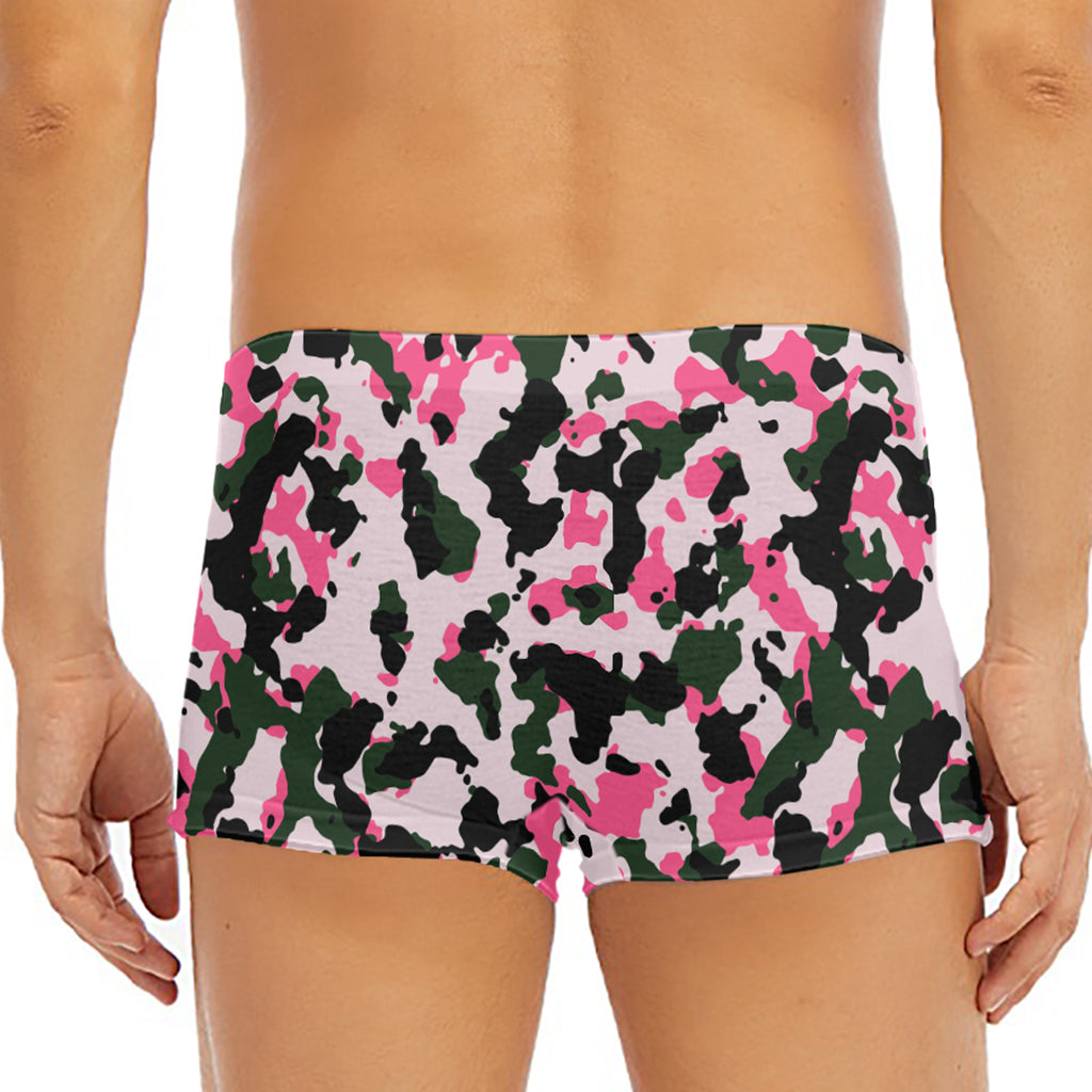 Pink Green And Black Camouflage Print Men's Short Boxer Briefs