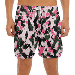 Pink Green And Black Camouflage Print Men's Split Running Shorts