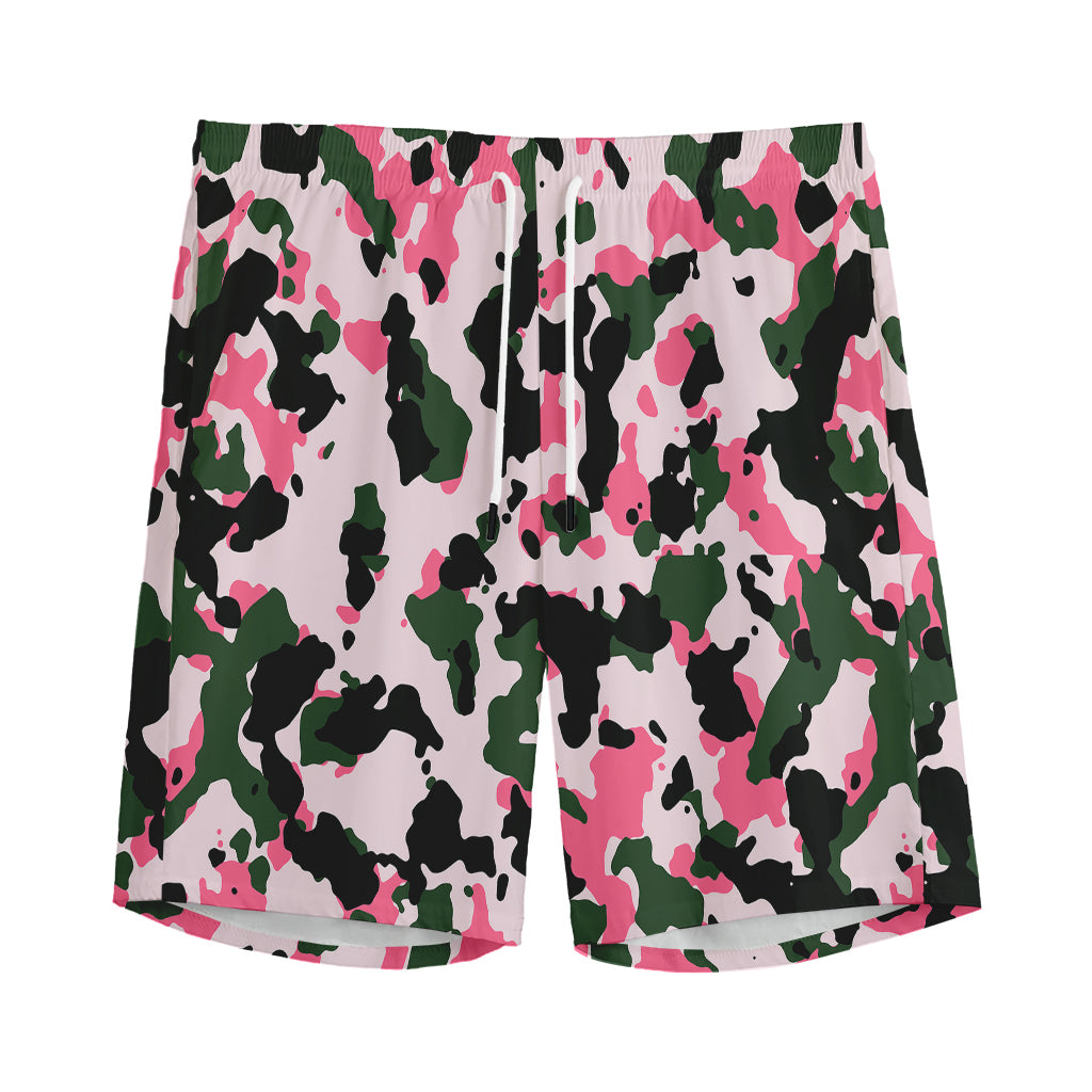 Pink Green And Black Camouflage Print Men's Sports Shorts