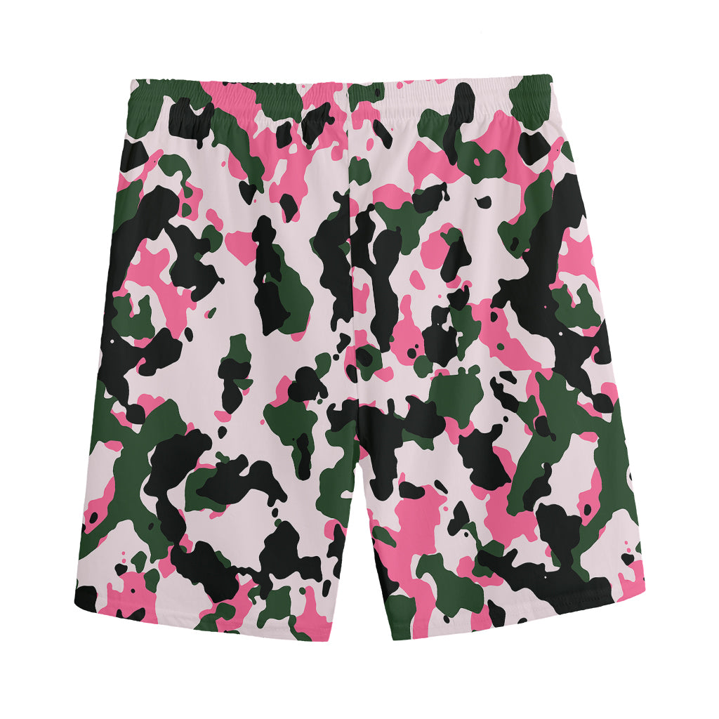 Pink Green And Black Camouflage Print Men's Sports Shorts