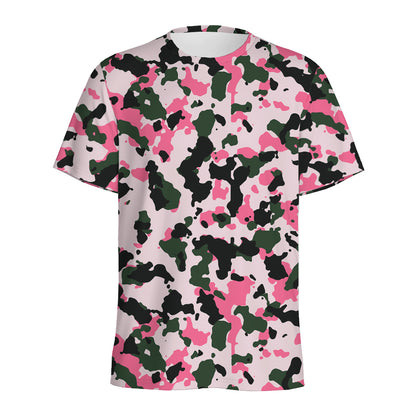 Pink Green And Black Camouflage Print Men's Sports T-Shirt